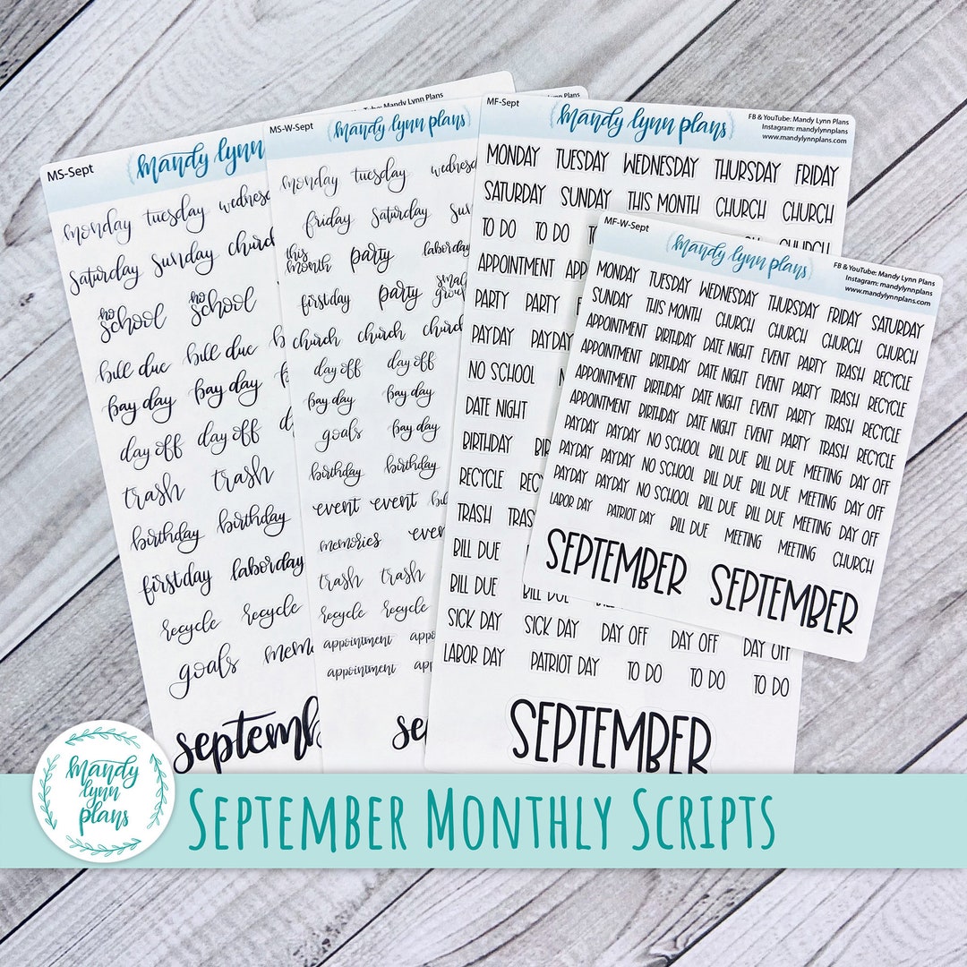 September Script Planner Stickers | Hobonichi Cousin, Weeks, A6 - Etsy