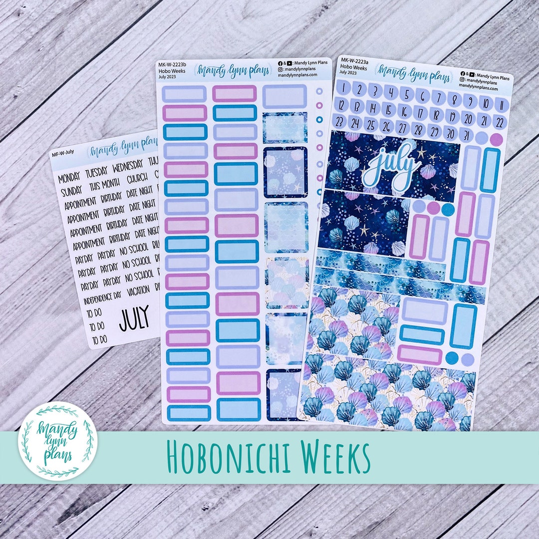 Hobonichi Weeks July 2023 Monthly Sticker Kit Mermaid Hand Lettered ...