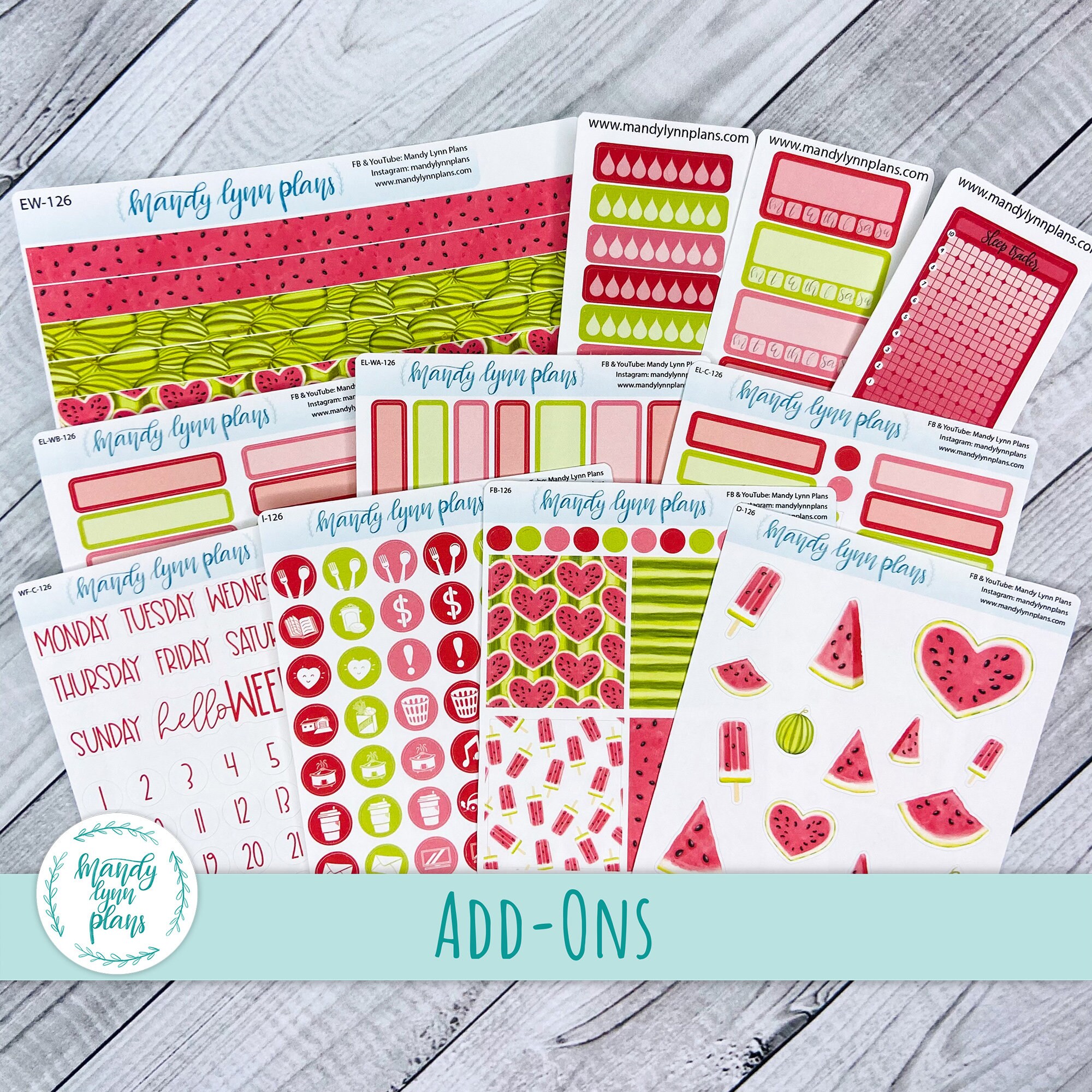 Watermelons Add-Ons || Washi, Clipart Deco, Full Boxes, Colored Scrip…