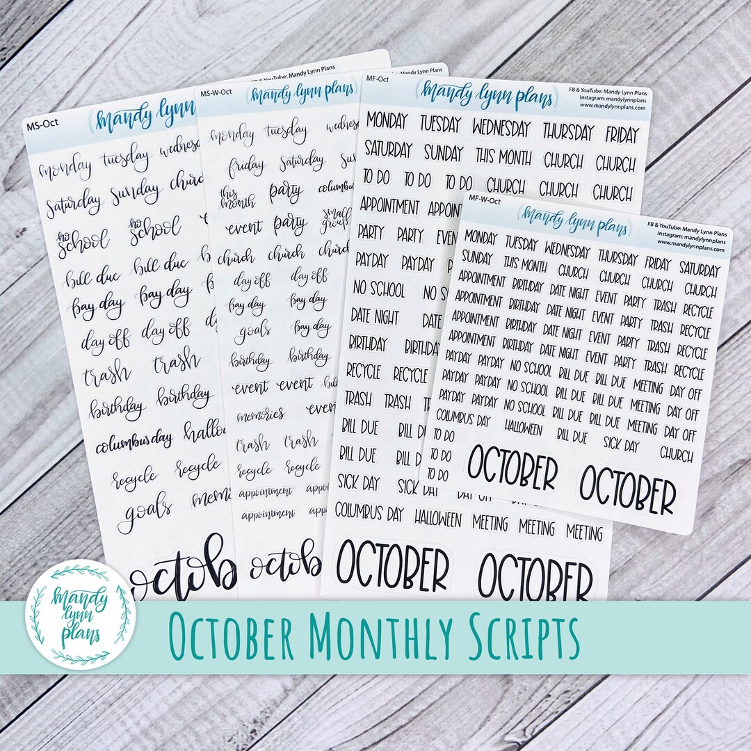 October Monthly Scripts Sheet || Hobonichi Cousin, Weeks, and A6 ...