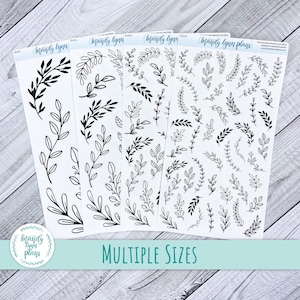 Botanical Line Drawing Planner Sticker Doodles || Removable White Matte or Clear Matte Stickers