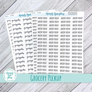 Grocery Pickup Script Stickers || Removable White Matte or Clear Matte Stickers || Hobonichi Cousin, Weeks, and A6 || Hand Lettered || 123