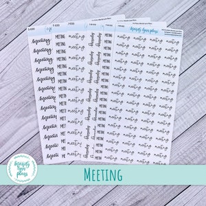 Meeting Script Stickers || Removable White Matte or Clear Matte Stickers || Hobonichi Cousin, Weeks, and A6 || Hand Lettered || 030
