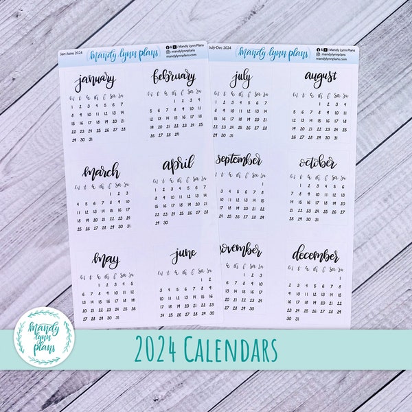 2024 kalenderstickers || Zondag of maandag Start || Toekomstig logboek voor Bullet Journal || Handgeschreven