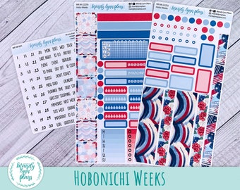 Hobonichi Weeks Weekly Sticker Kit || Red, White and Blue || Removable White Matte Stickers || WK-W-2225