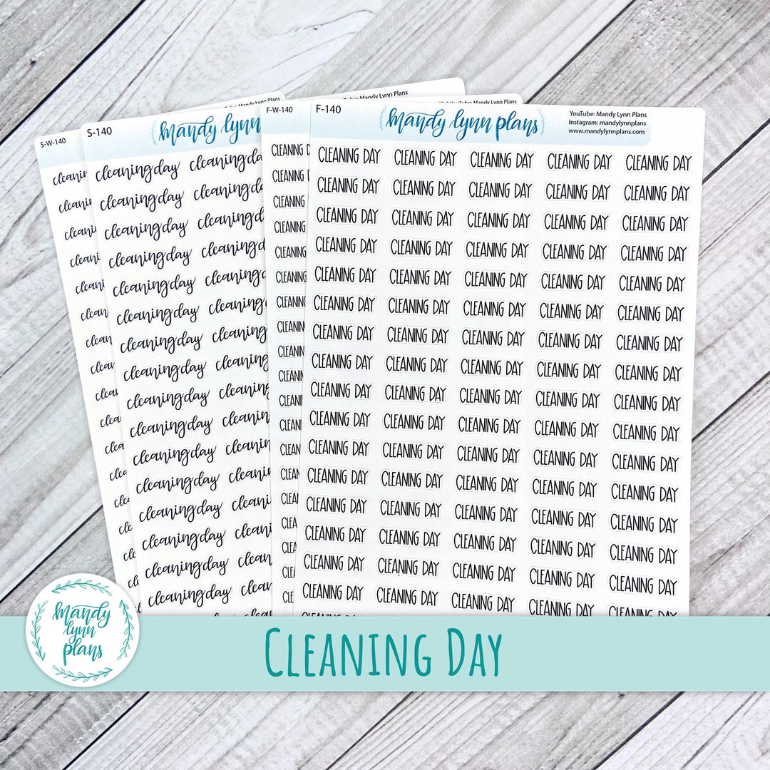 Cleaning Day Script Stickers: Planner Stickers, White or Clear Matte - Etsy