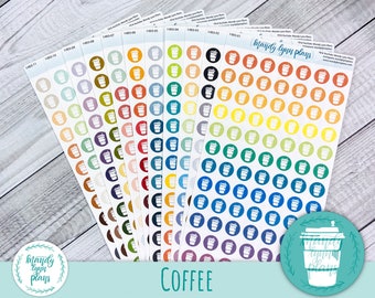 Coffee Cup Planner Stickers: 84 Removable Matte Icons