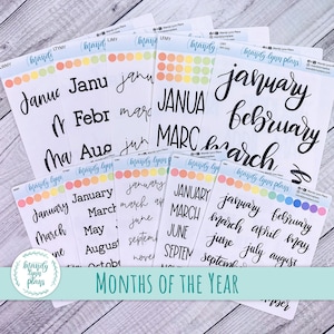 Months of the Year Script Stickers || Hand Lettered and Print || Removable White Matte or Clear Matte