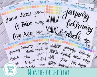 Months of the Year Script Stickers || Hand Lettered and Print || Removable White Matte or Clear Matte