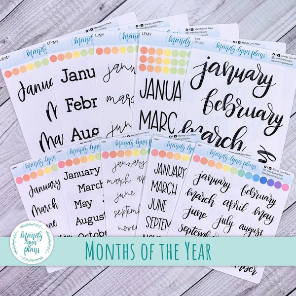 Months of the Year Script Stickers || Hand Lettered and Print || Removable White Matte or Clear Matte