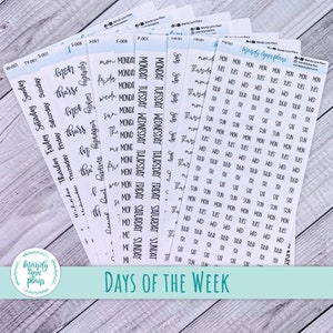 Days of the Week Script Stickers || Removable White Matte or Clear Matte Stickers || Planner and Bullet Journal || Hand Lettered or Print