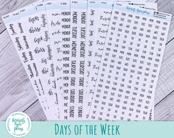 Days of the Week Script Stickers || Removable White Matte or Clear Matte Stickers || Planner and Bullet Journal || Hand Lettered or Print