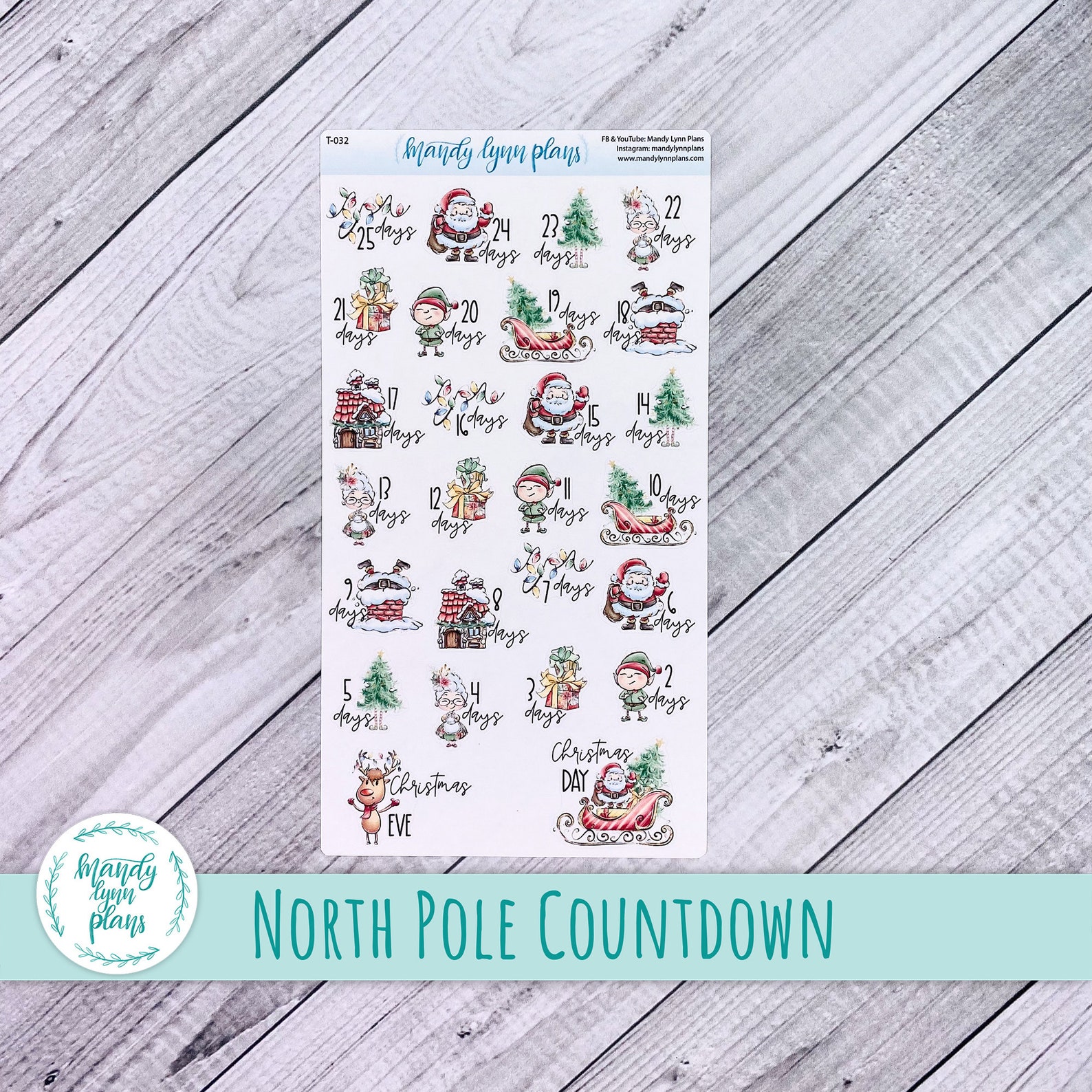 Sticker Pole In House North Pole Christmas Countdown Planner Stickers: Santa, Elf, Reindeer ...