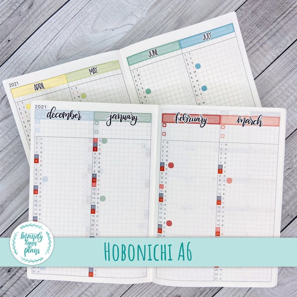 Hobonichi A6 Original, A6 English Planner, and A6 Day Free || Yearly Index || Print or Hand-Lettered || Removable Matte Stickers