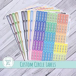 CUSTOM || Hobonichi Cousin || Skinny Functional Labels with Checklist Circle  || 62 Removable Matte Stickers