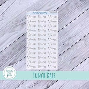 May include: A sheet of planner stickers with the text "Lunch Date" repeated multiple times. Each sticker features a pencil icon.