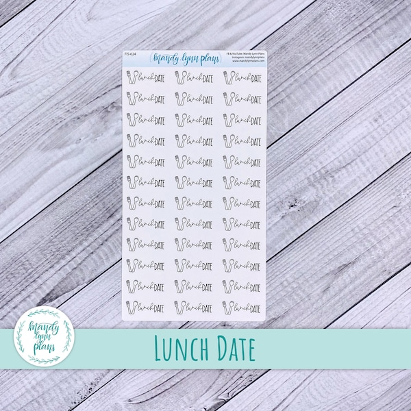Lunch Date Functional Icon Script Stickers || Minimalist Black and White ||  Removable Matte or Clear Matte Stickers || FIS-024
