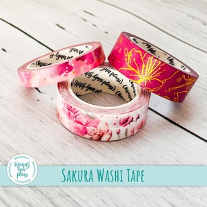Set of 3**Washi Tape || Sakura || Gold Foiled, Masking Tape, Decorative Tape, Planner Accessory || 15mm, 15mm, and 8mm x 10m