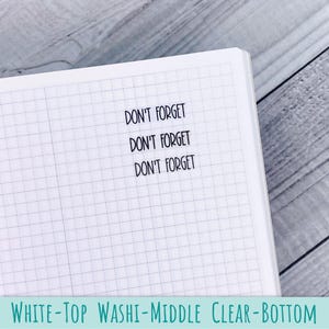 May include: A white grid-patterned notebook page featuring three lines of black text that read DON'T FORGET. The text is printed in a simple sans-serif font, centered on the page, and serves as a clear reminder for daily planning and organization.