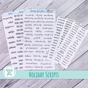 Holiday Script Stickers || Removable White Matte or Clear Matte Stickers || Hobonichi A5 Cousin, Weeks, A6, and Day Free || Hand-Lettered