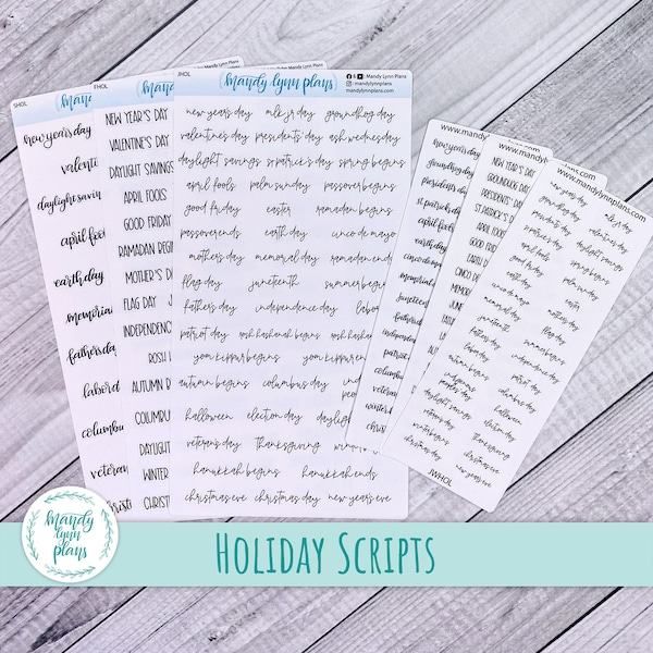 Holiday Script Stickers || Removable White Matte or Clear Matte Stickers || Hobonichi A5 Cousin, Weeks, A6, and Day Free || Hand-Lettered
