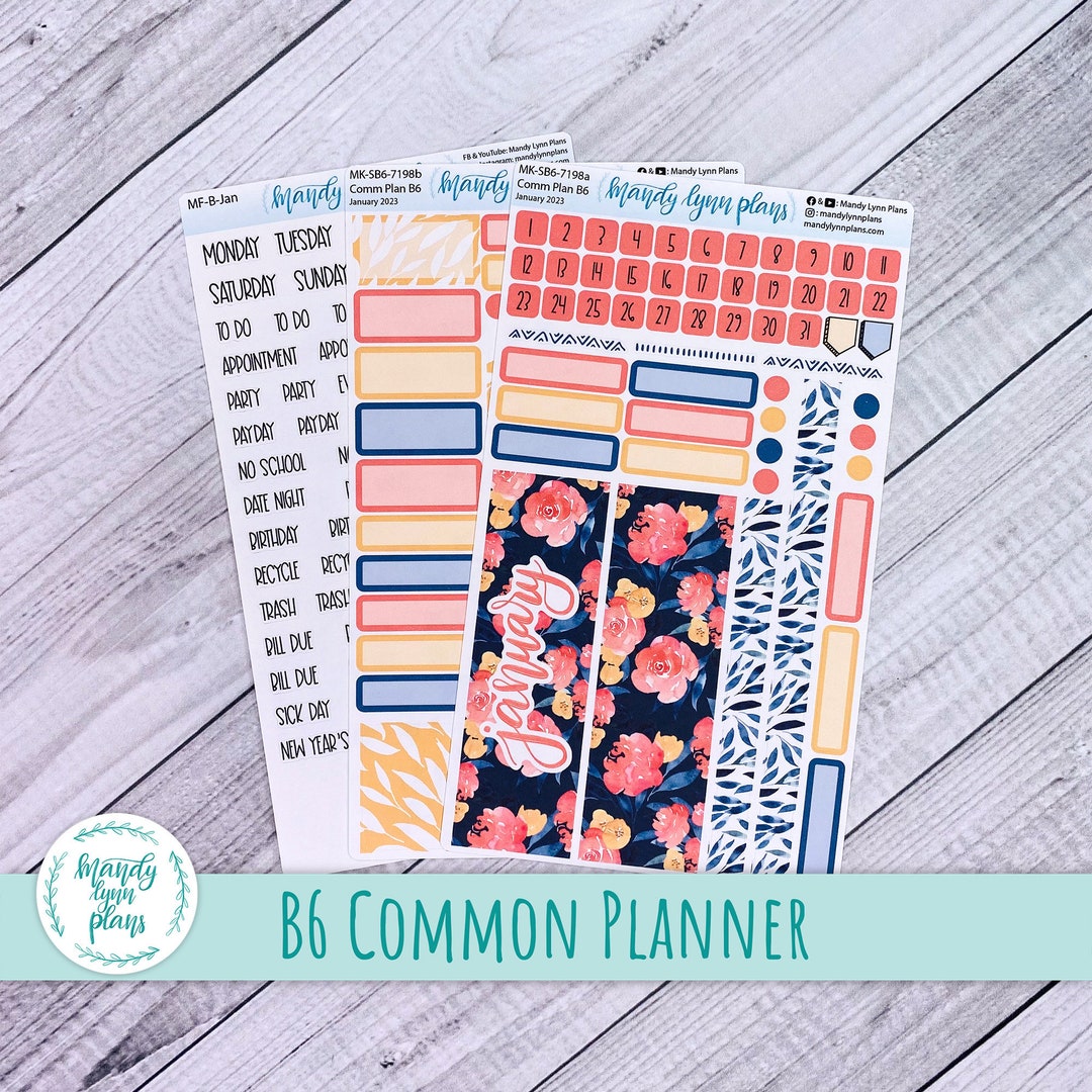 January 2023 B6 Common Planner Monthly Sticker Kit Bright Floral Removable  White Matte and Clear Matte Stickers MK-SB6-7198 