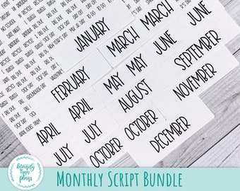 Monthly Script Planner Stickers: Hobonichi Cousin, Weeks, A6