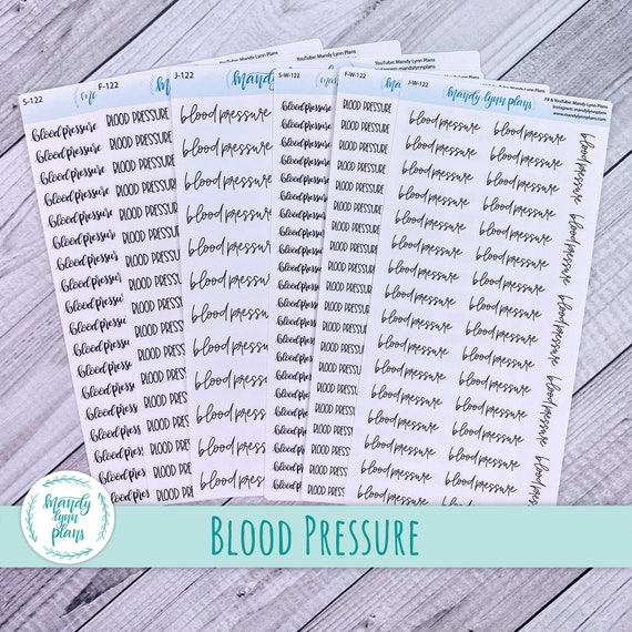 Blood Pressure Script Stickers || Removable White Matte or Clear Matte Stickers || Hobonichi Cousin, Weeks, and A6 || Hand Lettered || 122