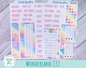 February Monthly Dashboard Notes Page || Wonderland 222 A5, B6, and A6 || Kaleidoscope || Removable White Matte Stickers || 205