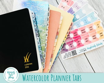 Watercolor Planner Tabs || Month Name, Number, Blank Tab || 12 Colorway Options || Smooth, Water-Resistant, Polyester, Premium Matte Sticker