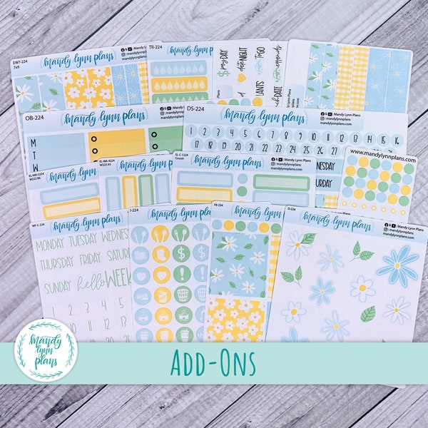 Summer Daisies || Add-Ons Washi, Clipart Deco, Full Box, Colored Days and Dates, Icon Scripts, Icons, Tracker Label Removable or Clear 224