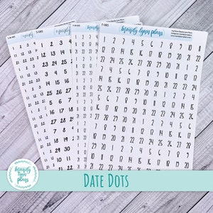 Date Dots Script Stickers || Removable White Matte or Clear Matte Stickers || Hobonichi Cousin and Weeks || Hand Lettered || 85