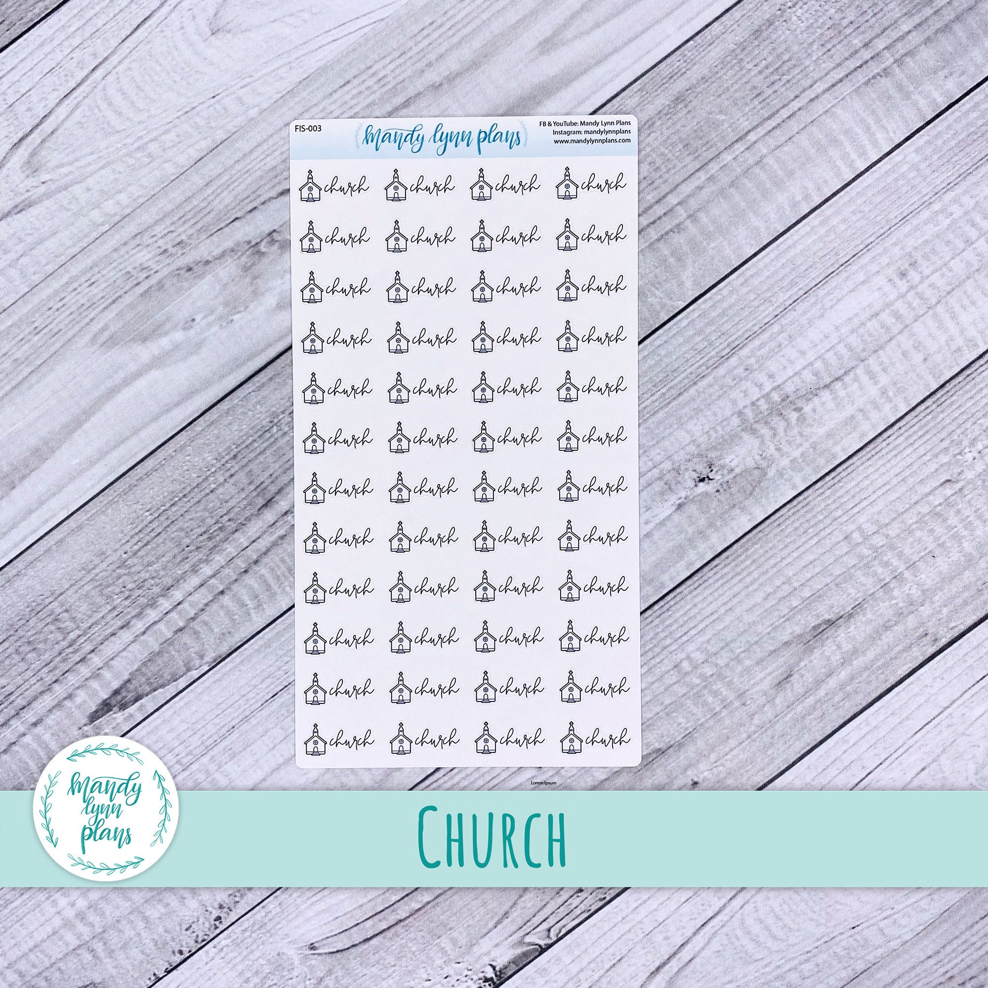 Church Icon Script Stickers: Minimalist Planner Stickers (matte or ...