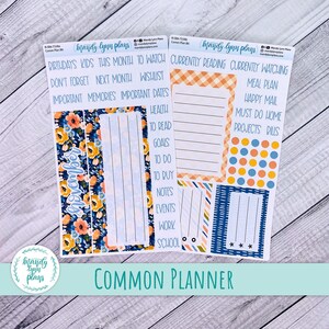 May include: Two sheets of planner stickers with various designs and text. One sheet features floral patterns and the word "September." The other sheet includes text like "Currently Reading" and "Meal Plan."
