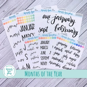 Months of the Year Script Stickers || Hand Lettered and Print || Removable White Matte or Clear Matte