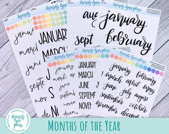 Months of the Year Script Stickers || Hand Lettered and Print || Removable White Matte or Clear Matte