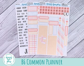 July 2023 B6 Common Planner Monthly Sticker Kit || Summer Vibes || Removable White Matte and Clear Matte Stickers || MK-SB6-7226