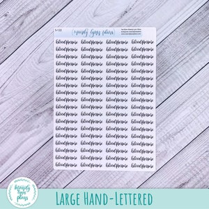 May include: A rectangular sticker sheet featuring multiple rows of the words blood pressure written in a black cursive script. The top of the sheet includes the text mandy lynn plans, the code S-122, and social media information in small print.