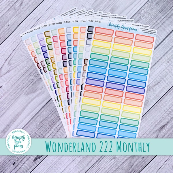 Skinny MONTHLY VIEW Wonderland 222 Stacked and Unstacked A5, B6, and A6 Planner Stickers || Functional Labels || Removable White Stickers