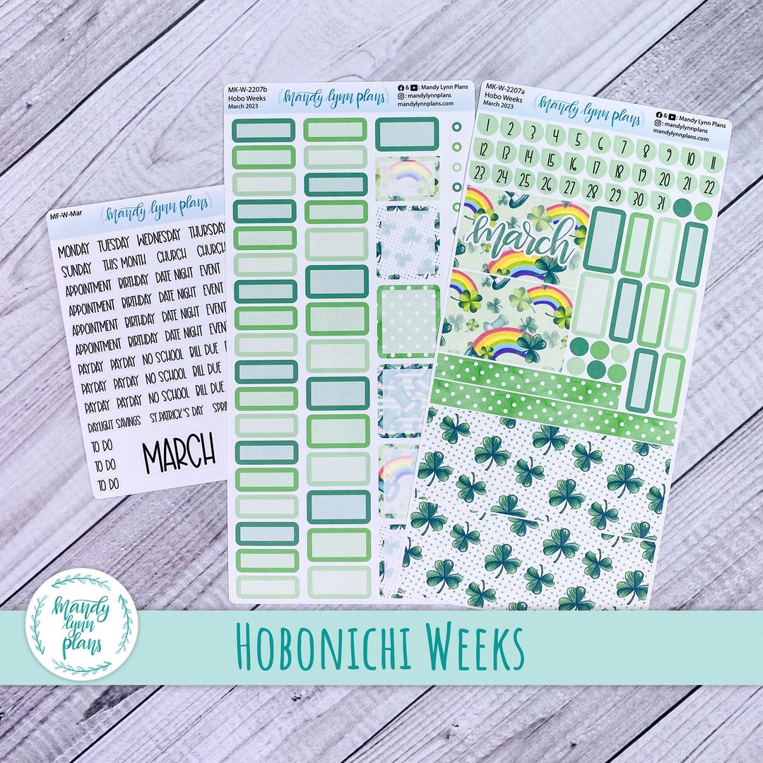 Hobonichi Weeks March 2023 Monthly Sticker Kit St Patrick's Day Hand ...