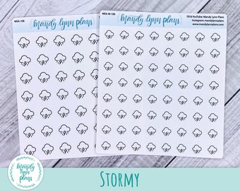 Black Line Stormy, Lightning, Thunder, Rain Storm Weather Stickers || Removable White and Clear Matte Stickers || 106