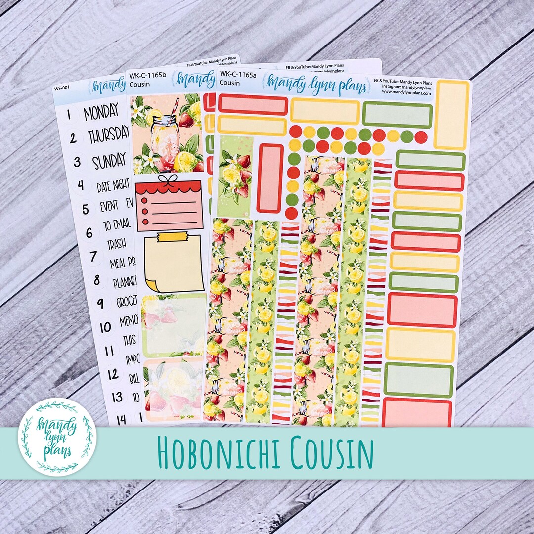 Hobonichi Cousin A5 Weekly Planner Sticker Kit || Strawberry Lemonade ...