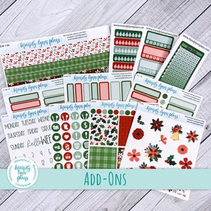 Berry Merry Christmas Add-Ons || Washi, Clipart Deco, Full Boxes, Colored Scripts, Icons, Trackers, Label || Removable Matte Stickers || 144