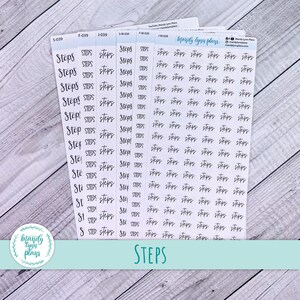 May include: A sheet of clear stickers with the word "STEPS" written in black cursive lettering. The stickers are arranged in rows and columns, with each sticker containing a different variation of the word "STEPS".