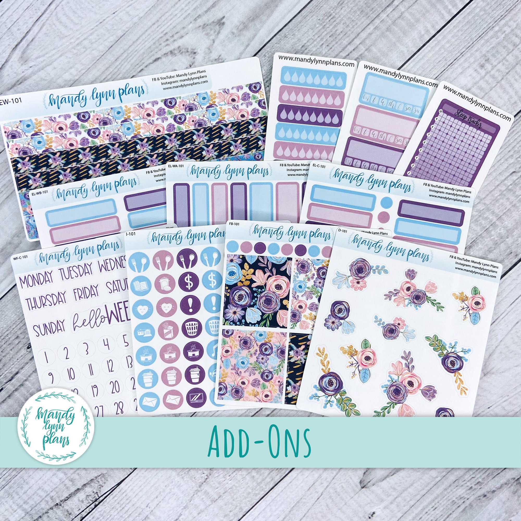 Violet Blooms Add-Ons || Washi, Clipart Deco, Full Boxes, Colored Scr…