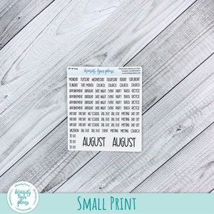 May include: A sheet of planner stickers with various labels for appointments, events, and tasks. The stickers include the month of August and are printed in black font. The brand name "Mandy Lynn Plans" is visible.