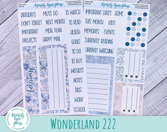 February Monthly Dashboard Notes Page || Wonderland 222 A5, B6, and A6 || Blue Blooms || Removable White Matte Stickers || 202