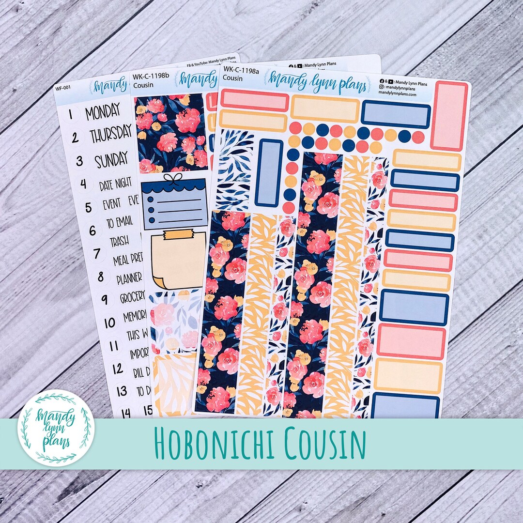 Hobonichi Cousin A5 Weekly Planner Sticker Kit Bright Floral Removable ...