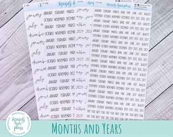 Months and Years 2024, 2025, 2026, 2027 Script Stickers || Removable White Matte or Clear Matte Stickers || 148