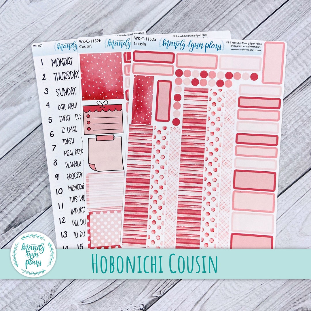 Hobonichi Cousin A5 Weekly Planner Sticker Kit Rose Pink Removable ...